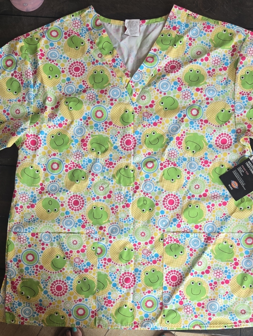 Dickies Yellow, Green & Pink Frog Print Medical Top